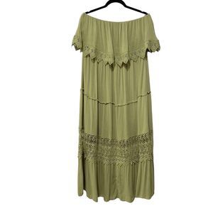 RebDolls Green Ruffled Off Shoulder Lace Midi Dress Size 1X